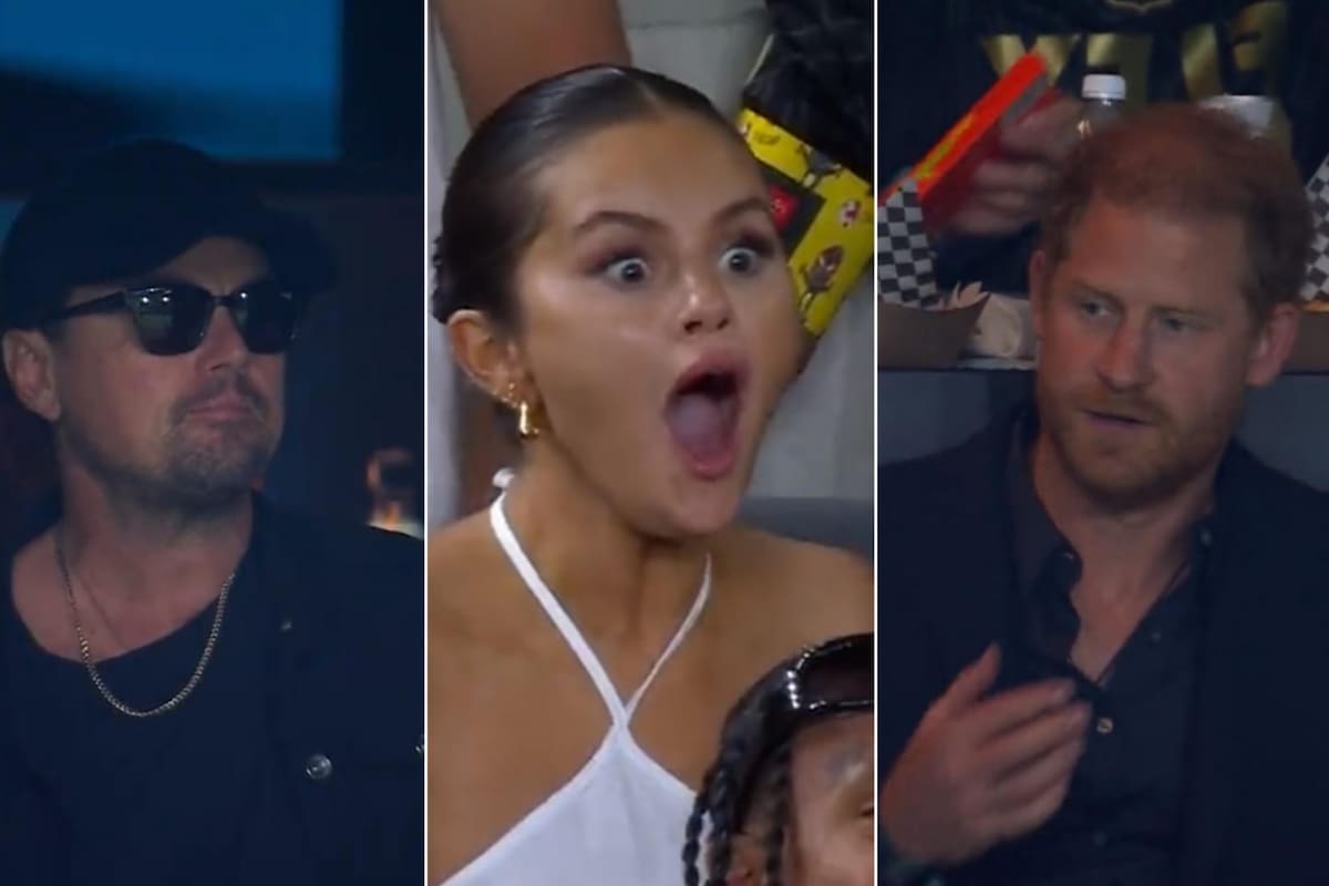 Di Caprio, Selena Gómez y el príncipe Harry en el partido de Messi
