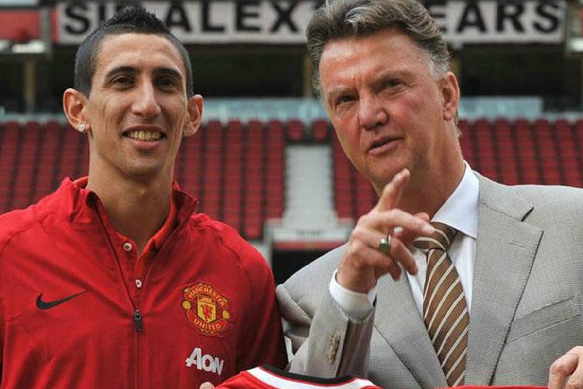 Di María junto con Louis Van Gaal en la presentación en Manchester United, en agosto de 2014