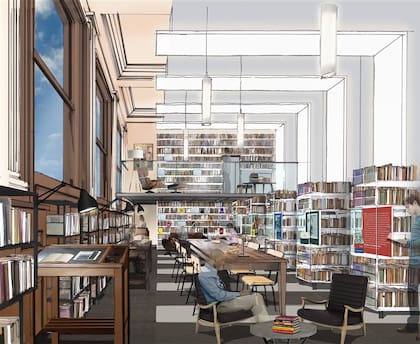 Diagrama de la Roth Room, el salón del segundo piso de la biblioteca de Newark donde los lectores podrán consultar los libros personales del escritor