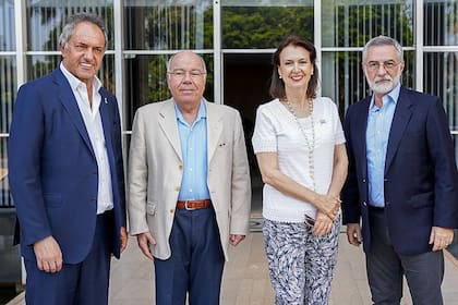 Diana Mondino con Daniel Scioli, Mauro Vieira y Julio Bitelli en Brasil