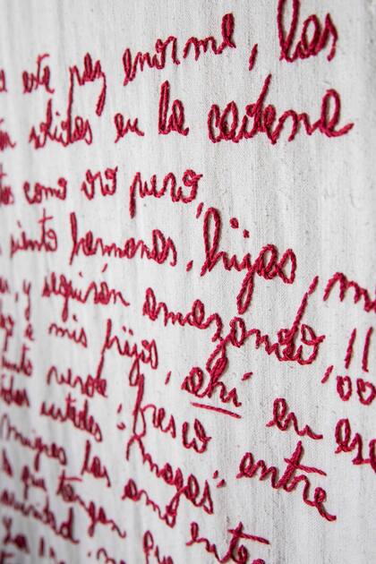 Días antes de morir, Goñi bordó en una tela una carta dirigida a una de sus grandes amigas. La obra se expuso en la Exposición Retrospectiva de la artista organizada a principios de marzo en su casa de Pilar.