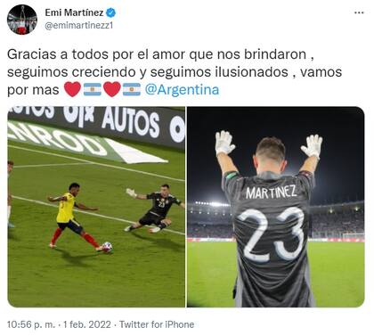 Dibu Martínez celebró un nuevo triunfo de la Selección argentina (Foto: Twitter)