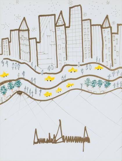 Dibujo de 2005 subastado en Heritage Auctions, con el panorama de Nueva York