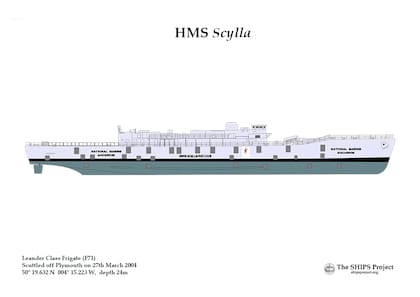 Dibujo de la fragata HMS Scylla de la Marina Real Británica