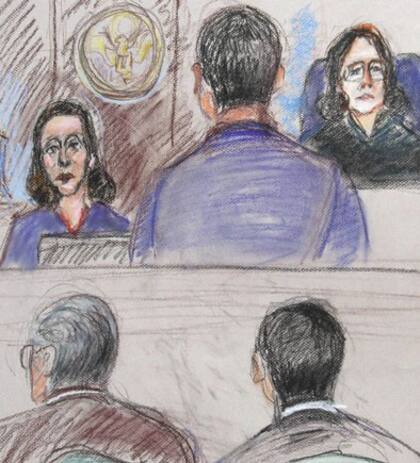 Dibujo de Telpuk declarando en el juicio por el caso Antonini WIlson en Miami