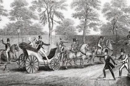 Dibujo de un ataque contra el carruaje de la reina Victoria