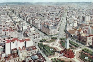 Dibujo que mostraba cómo luciría la ciudad tras las obras de embellecimiento. Caras y Caretas. 1913.