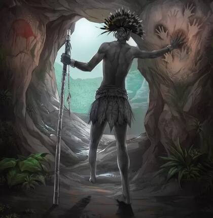 Dibujo que retrata cómo sería el joven con el pie amputado, hace 31.000 años
