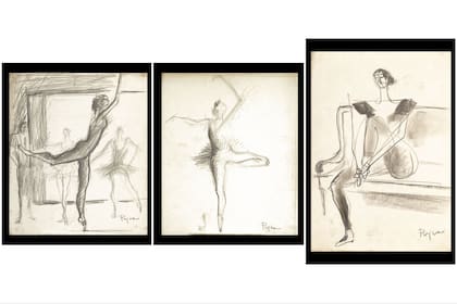 Dibujos que el artista realizaba al observar los cuerpos en movimiento