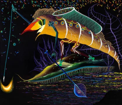 "Dicen los abuelos que nosotros fuimos plantas, flores, animales, lianas, peces, aves”, explica Rember Yahuarcani