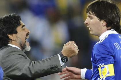 Diego Maradona y Lionel Messi, en Sudáfrica 2010