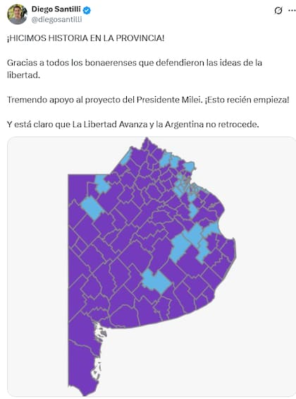 Diego Santilli celebró su triunfo con un posteo en redes sociales.