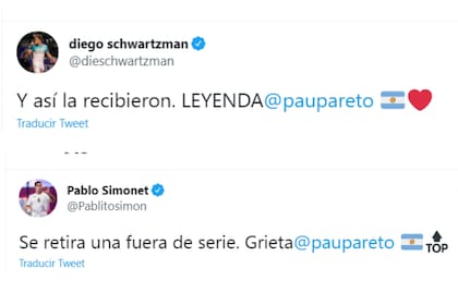 Diego Schwartzman y Pablo Simonet se sumaron a los mensajes de despedida a Paula Pareto