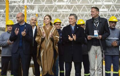 Dietrich, Vidal y Macri, ayer, en la apertura de una fábrica ferroviaria