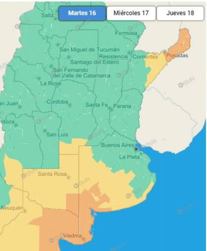 Diez provincias con alerta meteorológica por tormentas y fuertes ráfagas de viento