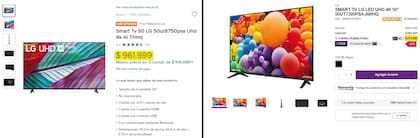 Diferencia de precios de un Smart TV en Argentina (izquierda) y Chile (derecha)