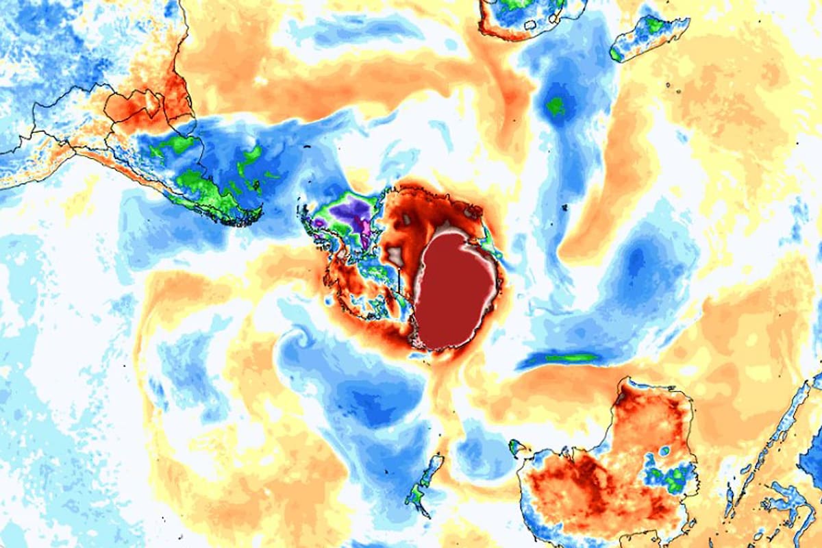 Diferencia de temperatura respecto de lo normal del viernes pasado, según Modelo GFS