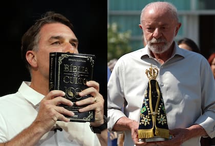 Díptico de Flavio Bolsonaro y Lula da Silva