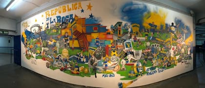 Diseño de Felipe Berná ejecutado por Maximiliano Bagnasco y Sebastián Cener en el interior de La Bombonera