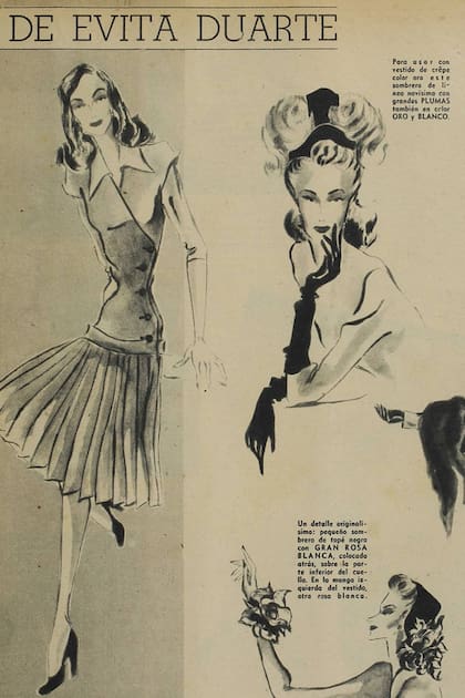 Diseños realizados por Paco Jamandreu para Eva Duarte en el año 1945