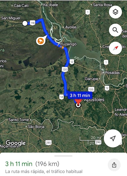 Distancia entre Loreto y Apostoles