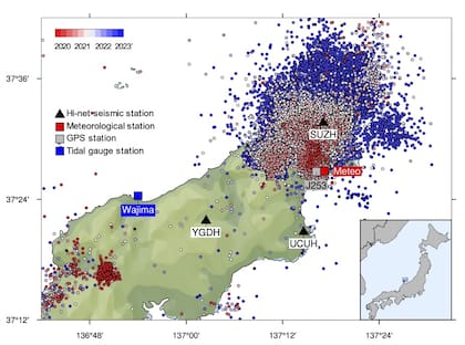 Distribución espacial de los terremotos en la península de Noto entre 2020 y 2023