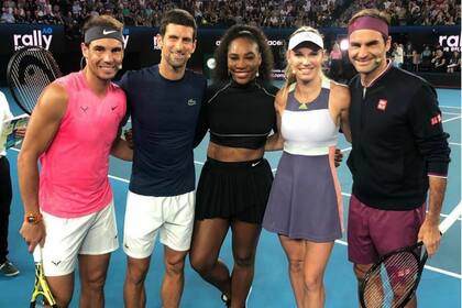 Djokovic, con Nadal, Serena, Wozniacki y Roger, en el último Abierto de Australia
