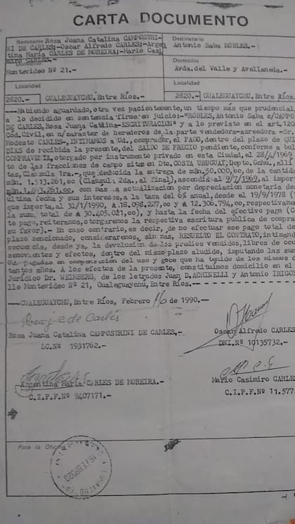 Documentación de cuando los Robles compraron el campo