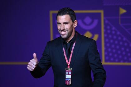 DOHA, QATAR - APRIL 01: Maxi Rodriguez arrives prior to the FIFA World Cup Qatar 2022 Final Draw at the Doha Exhibition Center on April 01, 2022 in Doha, Qatar. (Photo by Shaun Botterill/Getty Images)