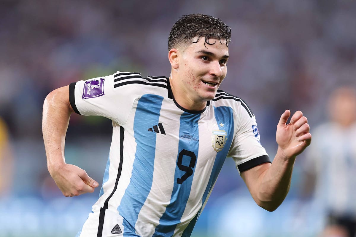 DOHA, QATAR - DECEMBER 03: Julian Alvarez of Argentina during the FIFA World Cup Qatar 2022 Round of 16 match between Argentina and Australia at Ahmad Bin Ali Stadium on December 03, 2022 in Doha, Qatar. (Photo by Alex Livesey - Danehouse/Getty Images)