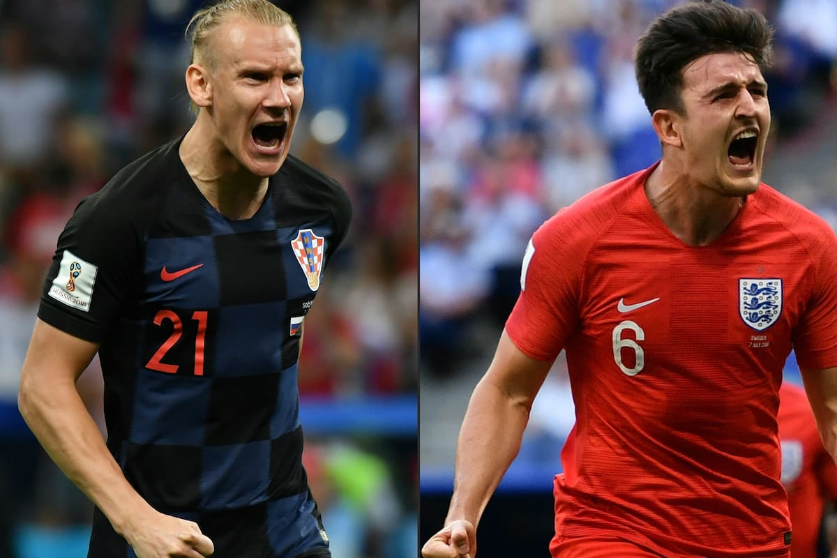 Domagoj Vida, figura de la defensa de Croacia, y Harry Maguire, autor del primer gol inglés en los cuartos de final ante Suecia