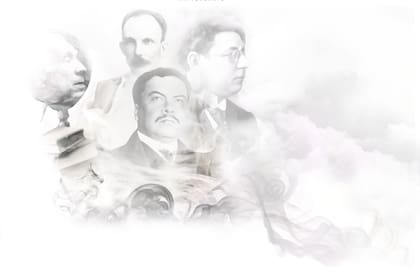Jorge Luis Borges, José Martí, Rubén Darío y Alberto Gerchunoff, cuatro de las grandes plumas que escribieron en LA NACION entre fines del siglo XIX y gran parte del XX