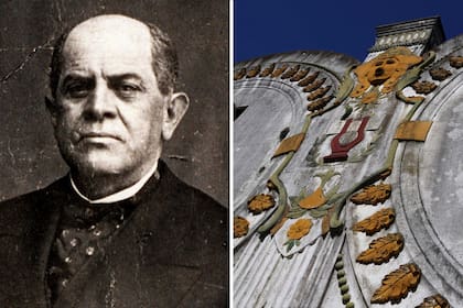 Domingo Faustino Sarmiento junto al teatro Urquiza, un recuerdo de la época de esplendor de Martín García