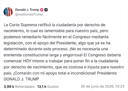 Donald Trump asegura que la resolución de la Corte Suprema se puede modificar desde el Congreso