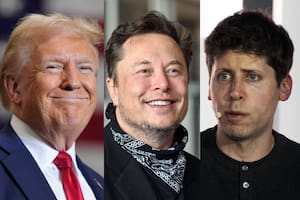 Donald Trump (izq.) anunció un proyecto de 500.000 millones de dólares para expandir el desarrollo de inteligencia artificial en EE.UU.; Elon Musk, dueño de X (medio) criticó el proyecto, que tiene a Sam Altman, de OpenAI (der.) como uno de sus líderes