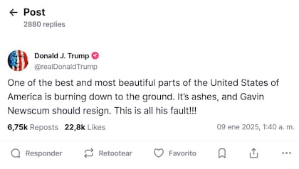 Donald Trump pide que el gobernador de California renuncie tras los incendios forestales