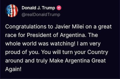 Donald Trump sobre el triunfo de Javier Milei