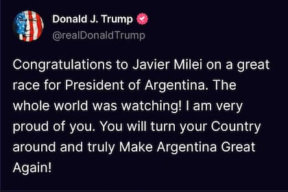 Donald Trump, sobre el triunfo de Javier Milei