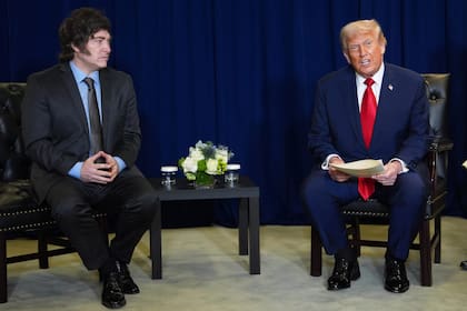 Donald Trump y Javier Milei durante su encuentro en Nueva York, donde el expresidente estadounidense ofreció su respaldo al mandatario argentino para su reelección