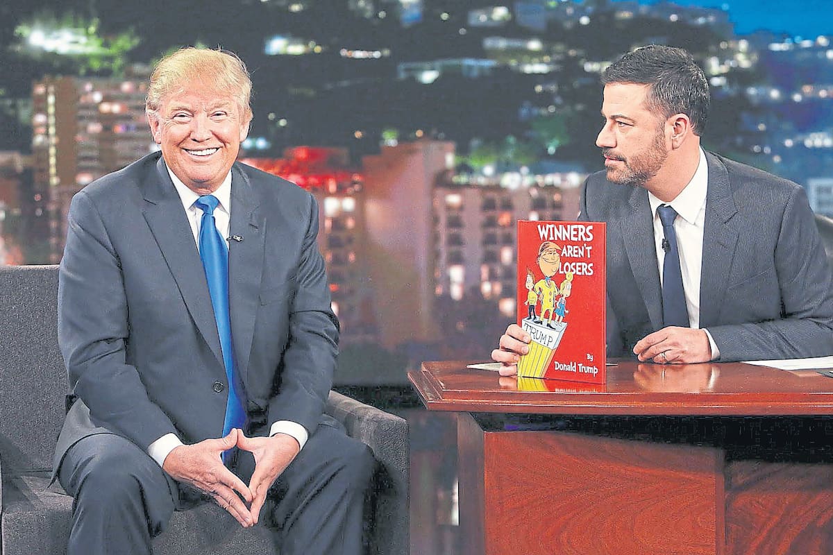 Donald Trump y Jimmy Kimmel juntos en TV, en diciembre de 2015