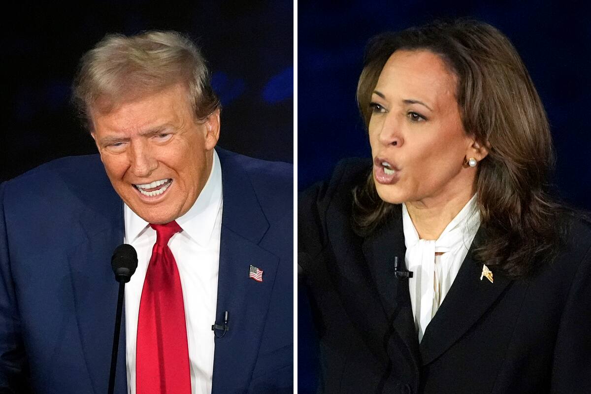 Donald Trump y Kamala Harris, en el debate presidencial transmitido por ABC News, en el National Constitution Center, el 10 de septiembre de 2024, en Filadelfia. (AP/Alex Brandon)