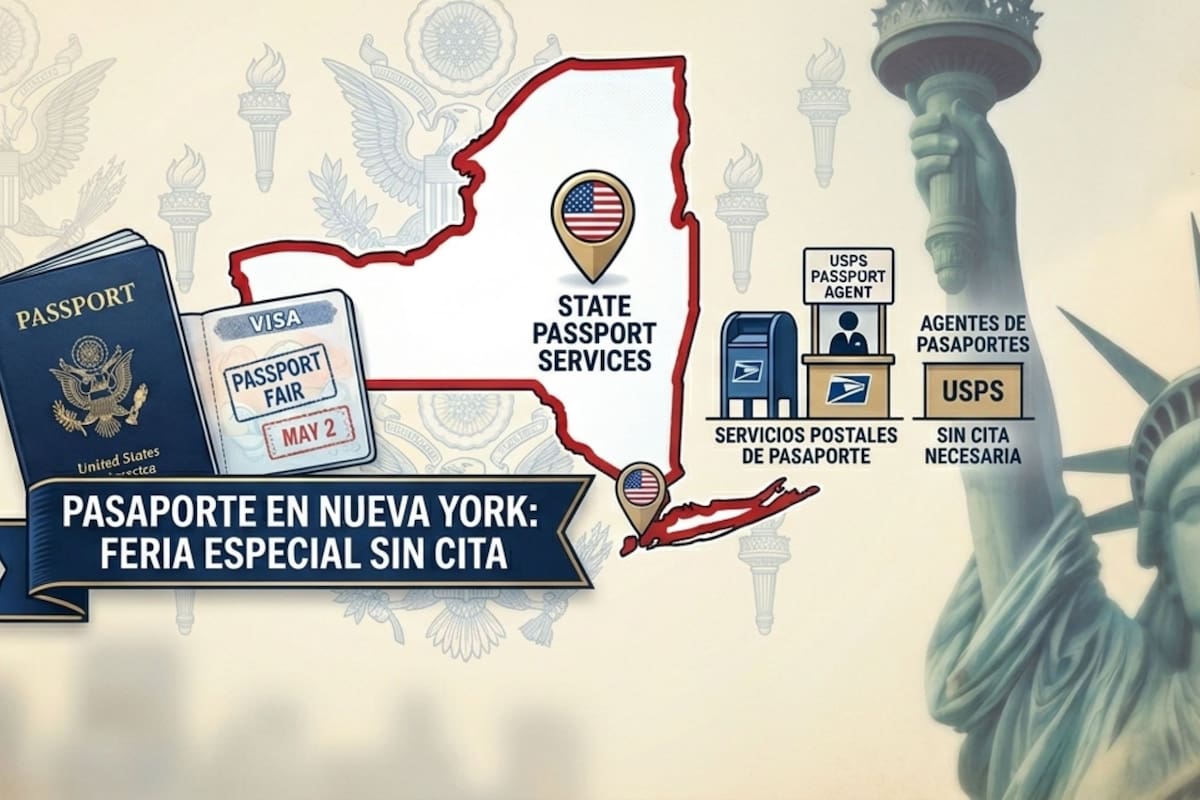 Dónde y a qué hora será la feria de Nueva York para sacar el pasaporte (Imagen generada con inteligencia artificial)