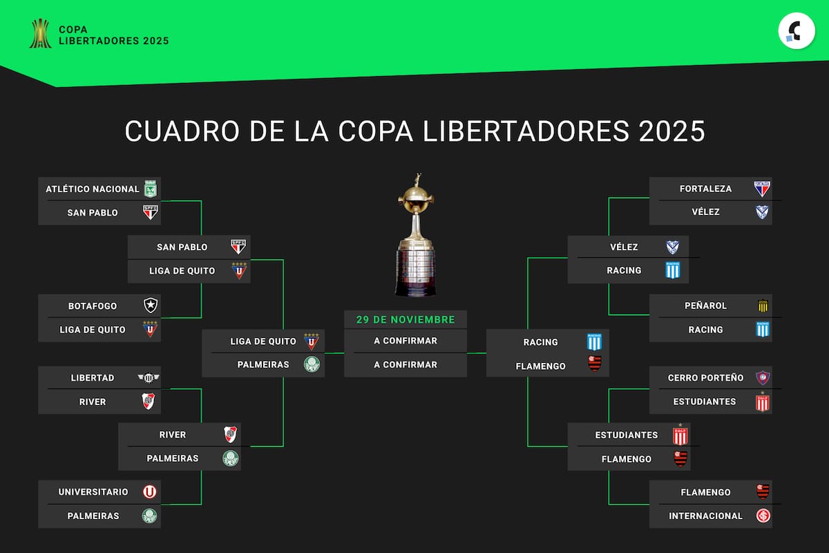 Dos brasileños, un argentino y un ecuatoriano: así quedó la distribución de equipos en las semifinales de la Copa Libertadores 2025
