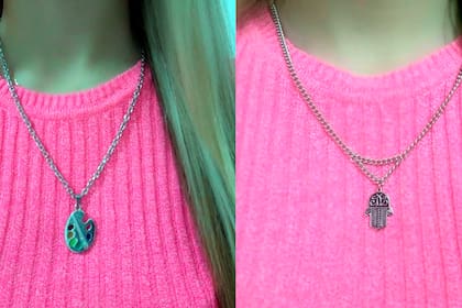Dos de los modelos de collares que ofrece Nahir Galarza a través de su cuenta de Facebook