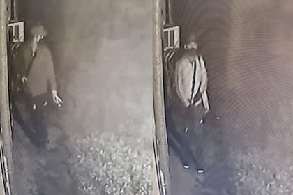Dos ladrones mientras intentan entrar a un galpón a robar insumos