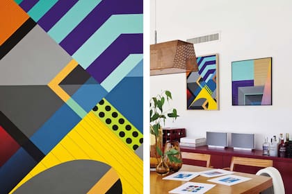 Dos obras de Daniel Stroomer (Diderot.Art). Juego de comedor y barra laqueada con nicho para botellas (Martín Larraburu).