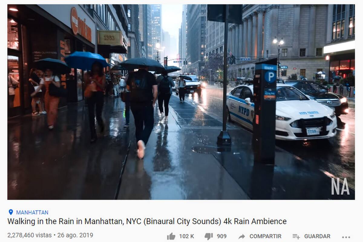 Durante casi una hora, el creador de este curioso canal de YouTube comaprte unos paseos sin prisa y sin comentarios adicionales para descubrir los ruidos de las grandes ciudades