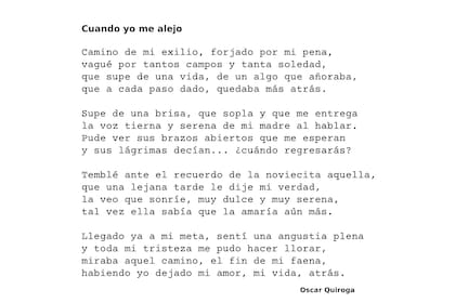 Durante el largo viaje hacia Oklahoma, y envuelto en las sensaciones más extrañas, Oscar escribió lo que considera un modesto poema que describe sus sentimientos de antaño.