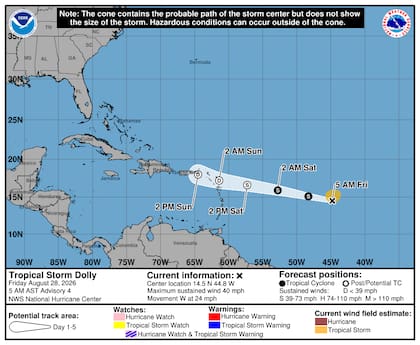 Durante la madrugada del viernes, el centro de la tormenta se localizaba a unas 1145 millas (1840 kilómetros) al este de las Antillas Menores