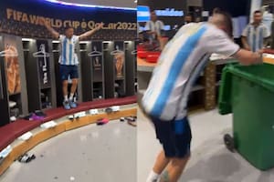Durante los festejos en el vestuario albiceleste, se tiró de cabeza en un balde